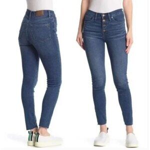 Madewell 9” Mid-Rise Skinny Jeans Button Front Denim Size 25 Raw Hem